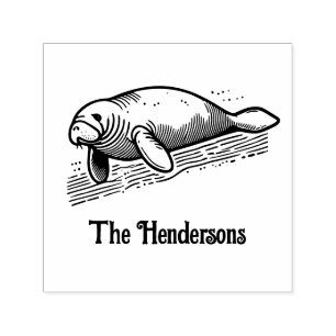 Schattige Manatee Zeekoe #3 Familienaam Zelfinktende Stempel