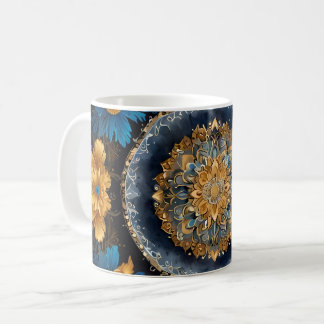 Schattige Mandala Design op blauwe achtergrond met Koffiemok
