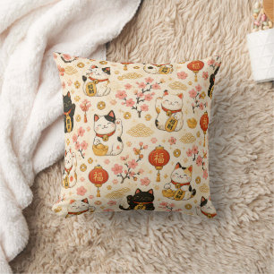 Schattige Maneki Neko Japanse Gelukskat Kussen