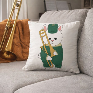 Schattige Marcherende Konijn Trombone Speler Carto Kussen