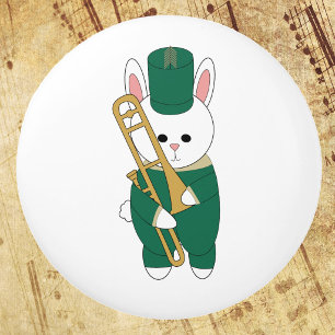 Schattige Marcherende Konijn Trombone Speler Groen Keramische Knop