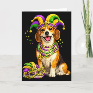 Schattige Mardi Gras-thema Beagle-hond  Kaart