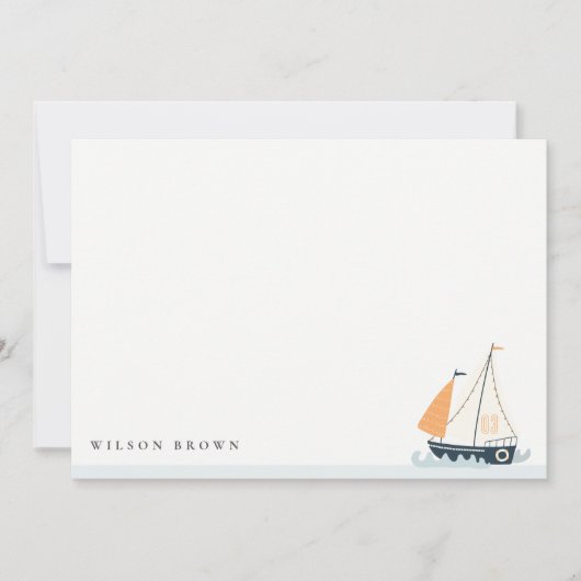 Schattige marine blauwe zeilboot pastel kinderverj notitiekaartje (Voorkant)