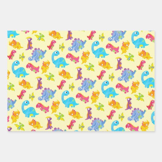 Schattige marineblauwe, gele en paarse dinosaurus inpakpapier vel (Voorkant 2)