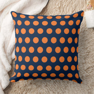 Schattige marineblauwe oranje polka stippen kussen