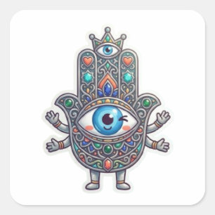 Schattige Marokkaanse Amazigh Hamsa Boze Oog Kawai Vierkante Sticker