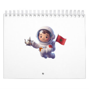 Schattige Marokkaanse astronaut Kawaii 3D sticker Kalender