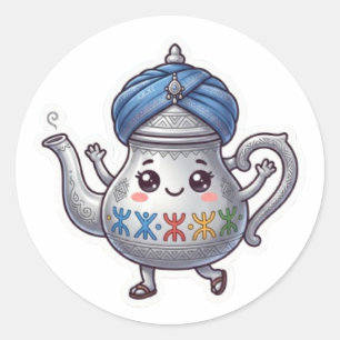 Schattige Marokkaanse Berber Theepot Kawaii Sticke Ronde Sticker