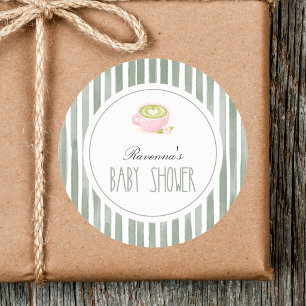 Schattige Matcha Thee Salie Gestreepte Frame Baby Ronde Sticker