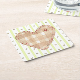 Schattige matching rustieke hart en strepen Schatt Vierkante Kartonnen Onderzetter