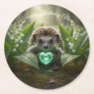 Schattige May Hedgehog met Smaragd Hart Ronde Kartonnen Onderzetter