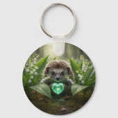 Schattige May Hedgehog met Smaragd Hart Sleutelhanger (Voorkant)