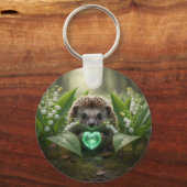 Schattige May Hedgehog met Smaragd Hart Sleutelhanger (Voorkant)