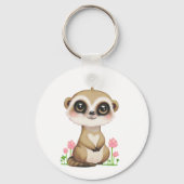 Schattige Meerkat en Bloemen op Wit Sleutelhanger (Voorkant)