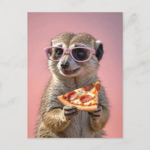 Schattige Meerkat Met Glazen en Pizza Briefkaart