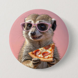 Schattige Meerkat Met Glazen en Pizza Ronde Button 7,6 Cm