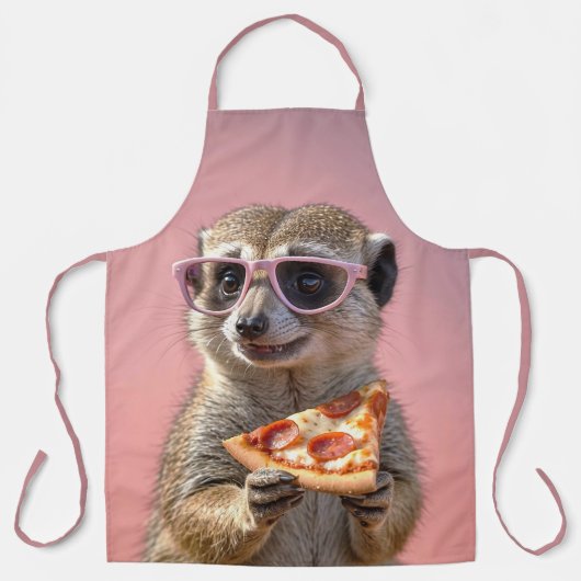 Schattige Meerkat Met Glazen en Pizza Schort (Voorkant)
