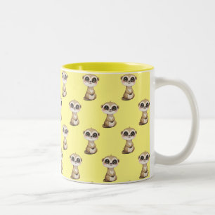 Schattige Meerkat Pattern op Geel Tweekleurige Koffiemok