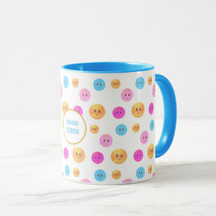 Schattige Meerkleurige Gelukkige Gezichten Mok