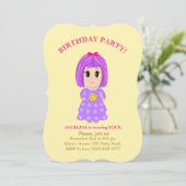 Schattige Meisje 4e Verjaardag Uitnodiging (Staand voorkant)