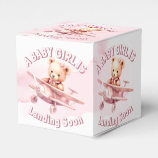 Schattige Meisje Baby Beer Piloot Roze Vliegtuig M Bedankdoosjes