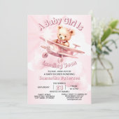 Schattige Meisje Baby Beer Piloot Roze Vliegtuig M Kaart (Staand voorkant)