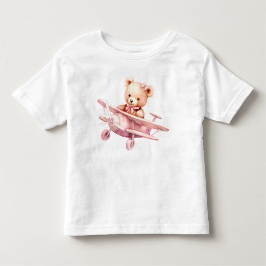 Schattige Meisje Baby Beer Piloot Roze Vliegtuig M Kinder Shirts (Voorkant)