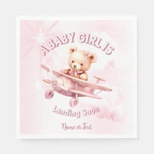 Schattige Meisje Baby Beer Piloot Roze Vliegtuig M Servet