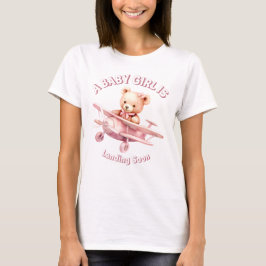 Schattige Meisje Baby Beer Piloot Roze Vliegtuig M T-shirt