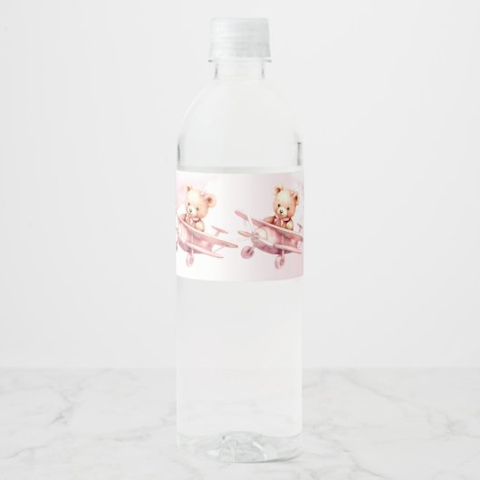Schattige Meisje Baby Beer Piloot Roze Vliegtuig M Waterfles Etiket (Voorkant)