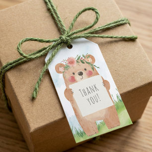Schattige meisje Beer met Floral Crown Bedankt Cadeaulabel