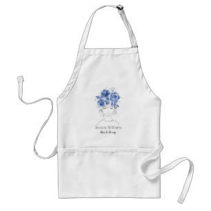 Schattige meisje blauw waterverf rozen-Floral Standaard Schort