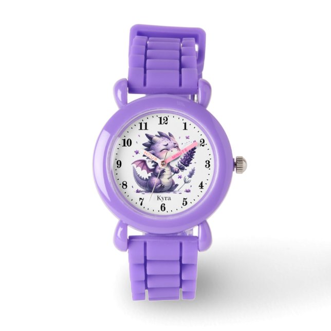 Schattige Meisje Dragon Voeg naam toe Horloge (Voorkant)