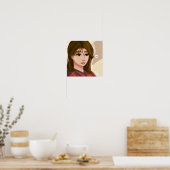 Schattige Meisje Eenvoudige Achtergrond Handgeteke Poster (Keuken)