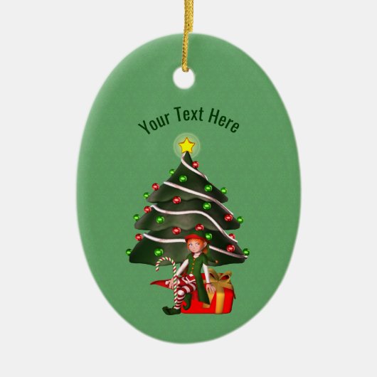 Schattige Meisje Elfboom Vakantie Gepersonaliseerd Keramisch Ornament (Voorkant)