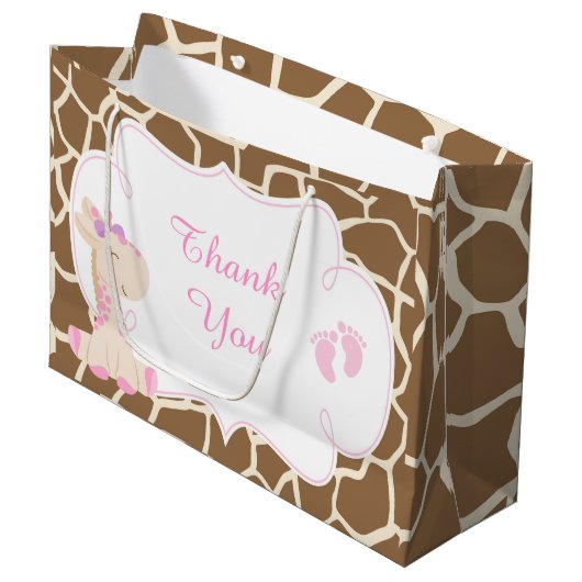 Schattige Meisje Giraffe Baby shower Dank u Groot Cadeauzakje (Voorkant Gekanteld)