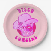 Schattige Meisje Heet Roze Disco Cowgirl Glitter Papieren Bordje (Voorkant)