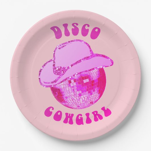 Schattige Meisje Heet Roze Disco Cowgirl Glitter Papieren Bordje (Voorkant)