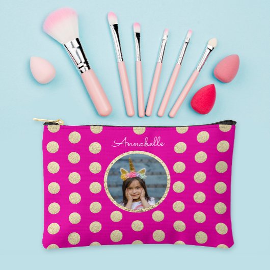 Schattige Meisje Hot Roze Goud Glitter Foto en Naa Etui