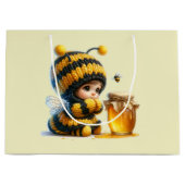 Schattige meisje in bijenkostuum met honing groot cadeauzakje (Voorkant)