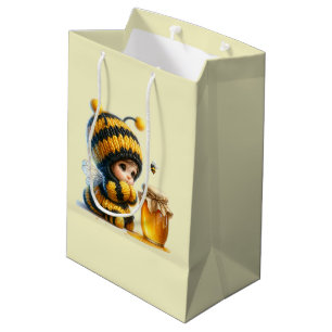 Schattige meisje in bijenkostuum met honing medium cadeauzakje