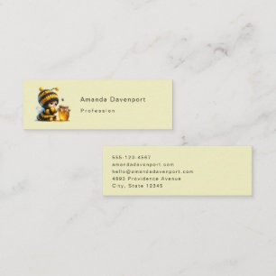 Schattige meisje in bijenkostuum met honing mini visitekaartje