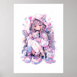 Schattige Meisje Kawaii Stijl Anime Poster