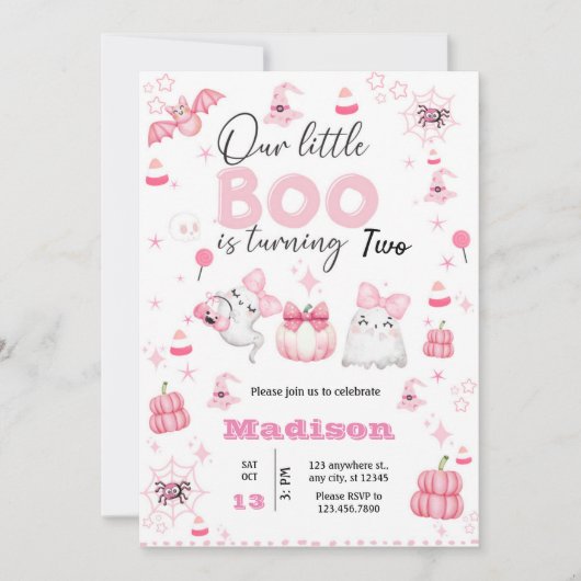 Schattige Meisje Little Boo Halloween Verjaardag E Kaart (Voorkant)