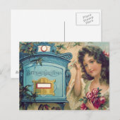 Schattige meisje mailbox letter Rozen Briefkaart (Voorkant / Achterkant)