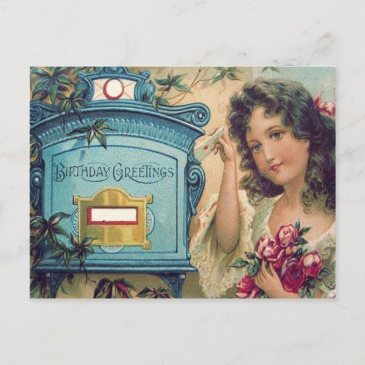 Schattige meisje mailbox letter Rozen Briefkaart (Voorkant)