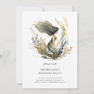 Schattige Meisje Mermaid Verjaardagsfeestje Uitnod Kaart