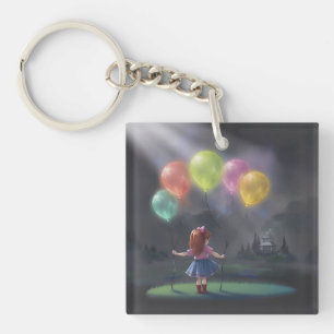 Schattige meisje met ballonnen sleutelhanger