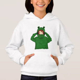 Schattige Meisje Met Groene Kikker Hoody Tekening