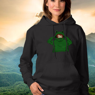 Schattige Meisje Met Groene Kikker Hoody Tekening